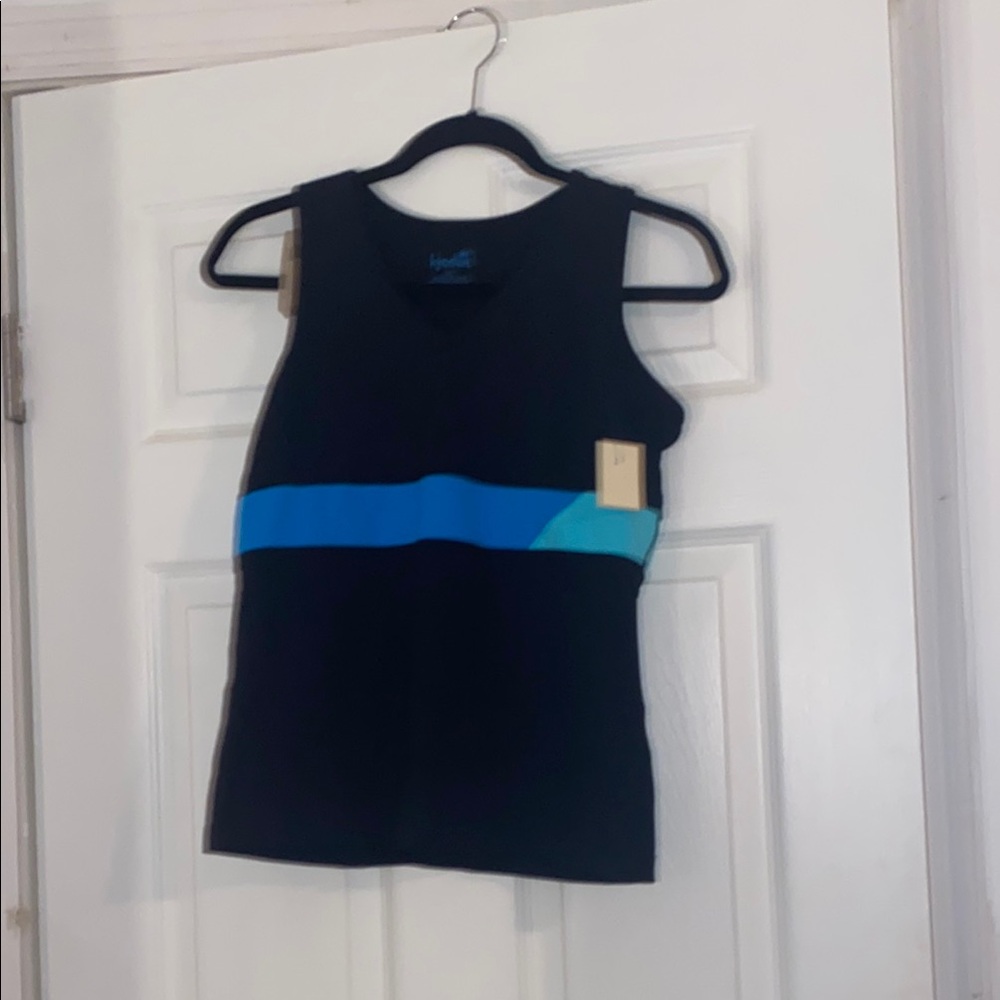 Kyodan Black Tank Top with Blue and Teal Stripe